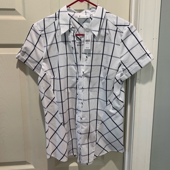 New York & Company Tops - Plaid White & Navy Button Down NWT